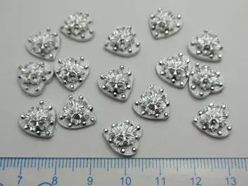 100 Gümüş yassı sırtlı deniz Reçine Glitter Froal Kalp Cabochons Hiçbir Delik 12mm