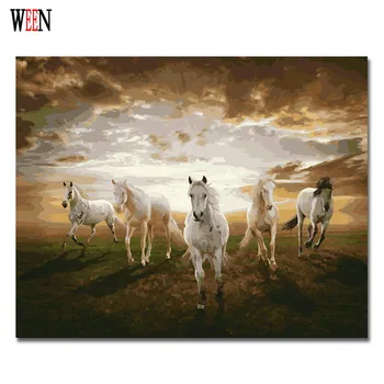 DİY El Dekor Sayıda Ev Boyama beş At Yağlıboya Numaraları Tuval Sanat Poster Quadros Tarafından Duvar Resimleri Boyalı