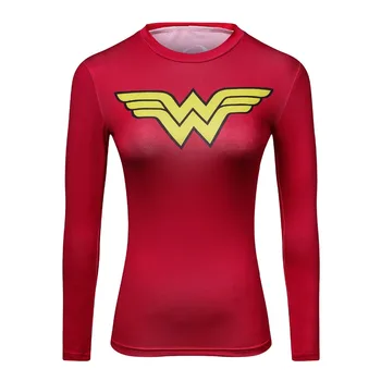 2018 Bayanlar Marvel Çizgi roman Süpermen Kaptan Amerika Kadın Sıkıştırma Gömlek Acaba Uzun TShirt Kadın Spor Tayt S kollu