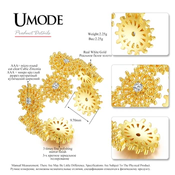 Kadın Altın Rengi Takılar çok Güzel CZ Taşlar Açık Yüzük Parmağı için UMODE Geometrik Kokteyl Yüzük Feminino Sıcak Hediye AUR0387A Aneis
