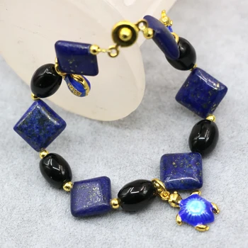 14 mm Kare doğal mavi lapsi lazuli taş boncuk bilezik halhal taş agat B2960 emaye işi yüksek dereceli diy mücevher 7.5 inç onyx