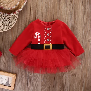 Pudcoco Yeni Doğan Bebek Kız Sevimli Uzun Kollu Noel Noel Baba Tül Elbise Parti Tutu Elbise Kostüm Kıyafet