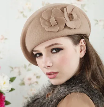 Sonbahar Kış CP103 İngiliz Şıklığı Yün Şapka Çiçek Ayarlanabilir Boyutu Kadın Caps Vintage Fötür Şapka Bere Fötr Kadın Hissettim