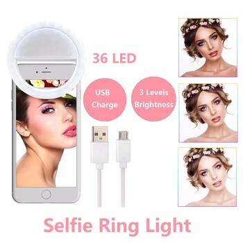 Güzelleştirmek Deri USB İle Selfie Halka Işık klip iPhone Samsung Telefon için Flash Fotoğrafçılık Işık Lambası Şarj LED
