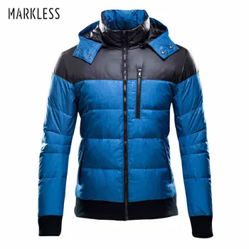 Markless Moda Erkek Erkek Kış Kışlık Palto Erkek Rahat Aşağı Erkek Kabanlar Parkalar Kapüşonlu Ceket Yamalı Aşağı