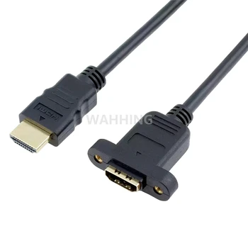 Altın HDMI Uzatma Kablosu Kurşun Yüksek Hızlı HDMI Erkek Vida Deliği ile Kadın Ethernet Extender HY1240 Panel Mount Kablo Kilitli