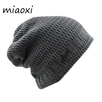 Miaoxi Yeni Erkek Yetişkin Moda Kalın Sıcak Kış Şapka Rahat Çizgili Kadın Yüksek Kalite 6 Renk Kafatası Örme Kasketleri Erkek Bonnet
