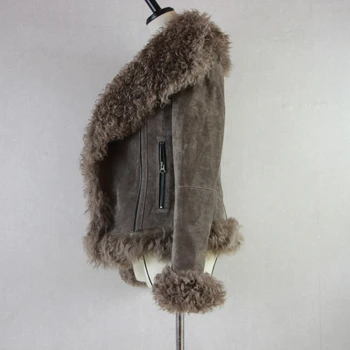 Harppihop Kadınlar Gerçek Koyun Kürk Kış Sıcak Moda Hakiki Merinos Koyun derisi Deri Ceket Doğal Gerçek Deri Mont
