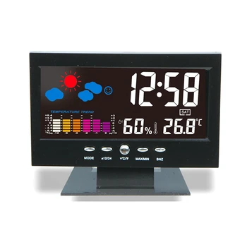 LCD Dijital Termometre Higrometre Hava Durumu İstasyonu Çalar Saat Tarih Programlanabilir Sıcaklık Nem Test cihazı Renkli C/F Ses Kontrolü