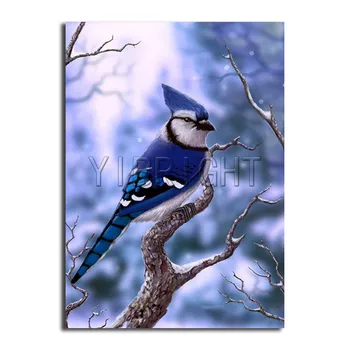 5D Elmas Resim Çapraz Dikiş Kuşlar Mevsim Manzara Resmi Mozaik,Elmas Nakış Mavi Baştankara, 3D Diy Kitleri Desen Sanat Y0
