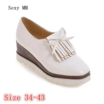 Platform Ayakkabı Kadın Flats Kadın Eğlence Ayakkabı Kadın Rahat Ayakkabı Oxfordlar Ayakkabıları Artı Boyutu Kayma 34 - 40 41 42 43 Takozlar