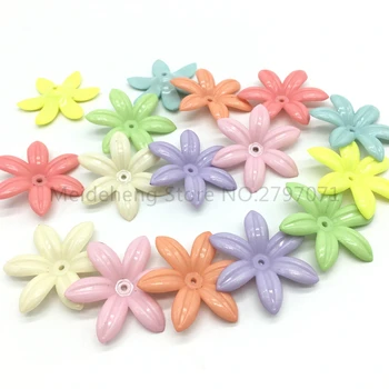 Meideheng Plastik Akrilik şeker renk Altı petal çiçek gerbera Boncuk Fit Takı 30*34 mm 35pcs DİY Zanaat Aksesuar Yapımı