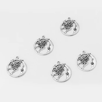 15pcs Antika Gümüş Ton Ay & Peri Melek Yuvarlak Takı Yapmak İçin 26 mm Kolye Takılar