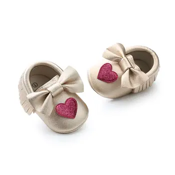 2018 ROMİRUS Yeni yıldız Kalp tarzı saçak bebek mokasen büyük yay PU deri ilk walker ayakkabı yumuşak taban bebek ayakkabıları kızlar