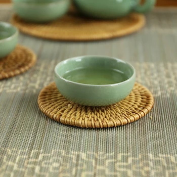 Rattan Çay Bardak Altlığı İçki Masa Mat Paspaslar Yuvarlak El Yapımı Kungfu Çay Kahve Çaydanlık 6 Boyutları Mutfak Ev Yer Kaplaması Pad Set