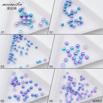 1 Meicailin Kutusu Tırnak Süsleme İnci Kristal Taşlar Glitter Mix Boyutu Degrade Renkli Top Şekli Manikür Seti Mermaid