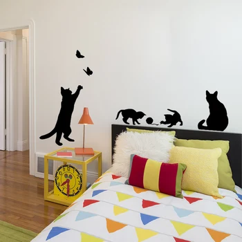 1 Set/Paket Yeni Geldi Kedi oyun Yatak odası Mutfak Oturma Odası Duvar Duvar Sticker Çıkarılabilir Dekorasyon Çıkartmaları Kelebekler