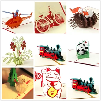 Doğum günü Kadar 3D Pop Tebrik Kartpostal Hediye Kartları Özel Lazer Boş Vintage Davet Mektupları Aşk Mesajları Mariage #Kalbini