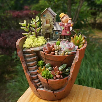 Peri Bahçesi Masaüstü Saksı Ev Bahçe Dekorasyonu için 1 adet Yaratıcı Reçine Dekoratif Etli Bitki Pot