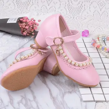 Çocuk Pembe Beyaz Kız Ayakkabı Yumuşak Deri Kadın Sandalet Çocuk Elbise Ayakkabı Prenses İnci Ruffles Kızlar Sandalet Ayakkabı