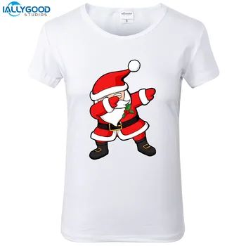 Yaz Komik Nemlendirmeye Noel Baba T-Shirt Kadın Pamuk Baskılı Noel T-shirt Yumuşak Kısa Kollu Kadın Soğuk Beyaz S1590 Üstleri