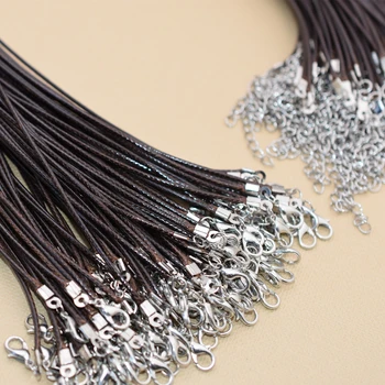 100pieces Pamuk Mumlu 1.5 mm Wax Kordon Siyah Renk Kolye Kabloları 45cm + 7cm Takı zincir kolye kordon İplik