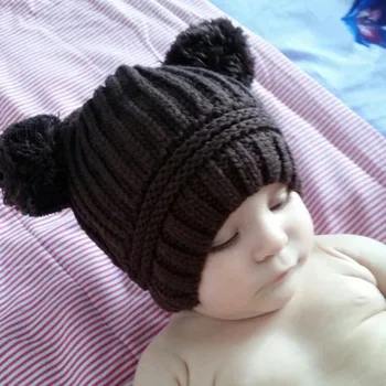 Çocuklar Kış Sıcak Şapka Bebek Kız Erkek Çift Top Kulak Yün Örgü Şapka takar Kafasına