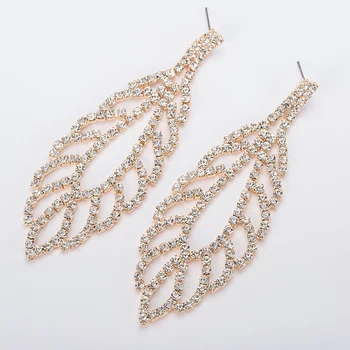 YFJEWE Moda Kristal Uzun Kadın Damla Küpe Gümüş #E369 gelin Altın Rengi Yaprak Küpe Düğün Takı Aksesuar Kaplama