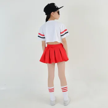 Kız Hip Hop Kostüm Kısa kollu Beyaz T-shirt Kırmızı Etek Caz Kostüm Amigo Amigo Elbise