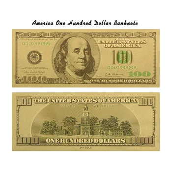 Stand ile WR Lüks Ev Dekorasyonu 100 Dolar 24k Altın Banknot Yaratıcı İle 999.9 Altın Varak Dünya Kağıt Para Hediyelik eşyalar