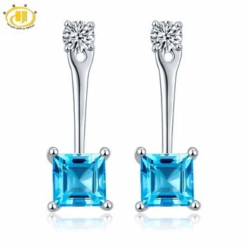 Hutang Taş Mücevher 1.67 ct Doğal Taş Mavi Topaz Kadınlara Hediye Küpe Katı 925 Sterling Gümüş Takı Damızlık Yeni