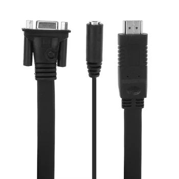 3.5 mm Ses çıkışı Yüksek Çözünürlüklü HDMI ile VGA Kablo VGA IC 1080P HDMI ile düz çizgi dönüştürücü kablo 24cm