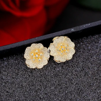 JEXXİ Ücretsiz Kargo Çiçek Küpe Gümüş Rengi Element Kristal Çiçek Kadın Düğün Hediyeleri için Küpe