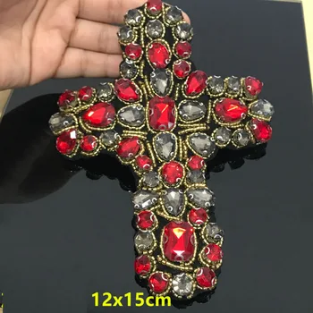 1 adet 3D el Yapımı taklidi parches Nakış aplike çarmıhta*15cm DİY dikmek 12 giyim Kızıl Haç için Yamalar Boncuklu