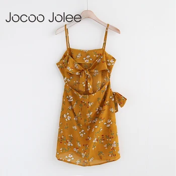 Kadınlar için Jocoo Jolee Çiçek Fırfır Tasarım Mini Elbise Seksi sırt dekolteli Dantel Tasarım Bohem Tarz Kadın Yaz Plaj Elbise 2018