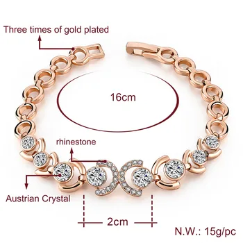 LongWay Kristal Düğün Gelin Takı Bilezik Bilezik SBR160112 Kadınlar için Altın Rengi Zincir Kristal Bilezik Rose