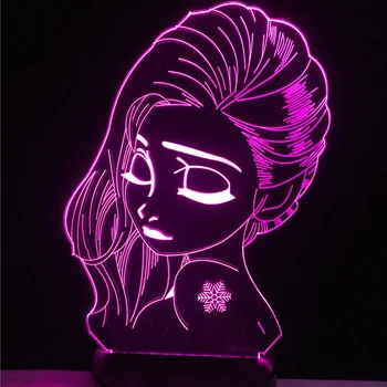YENİ Güzellik Elsa Kız 3D USB Lamba Kızdırma Peri Dövme Çiçek Genç RGB Renkli Gece Işık Başucu Noel Hediyeleri Lampara LED