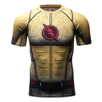 2017New Moda Erkek Tayt Hızlı Kuru Yaz t shirt Yüksek Kaliteli Spor Giyim Nefes Sweat shirt Erkek Crossfit flash
