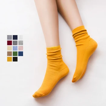Moda Sonbahar Kış Kadın Pamuk Vintage Çift İğne Sistemi Tatlı Stil Katı Renk Kalitesi Orta Çorap Uzun Çorap Toptan