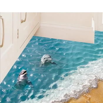 Sıcak Satış Güzel Deniz Duvar Sticker Sevimli 3D Dolphin Kat su Geçirmez Çıkartmalar Banyo Sticker Eko-dostu Çocuk duvar Kağıdı SD120