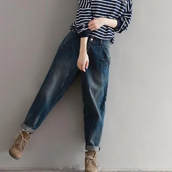 İlkbahar Yaz Yeni Stil Kadın Rahat Gevşek Harem Pantolon Klasik Kot Arası Kızlar İçin Tam Uzunlukta Kot Pantolon Kadınların Pantolon Pantolon