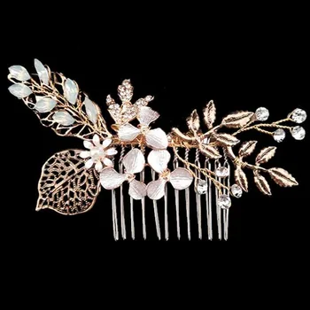 Kadınlar Düğün Aksesuarları Noiva Saçlar İçin Vintage Bronz Metal Saç Takı Rhinestone Çiçek Klip antik Barok Tiara Combs
