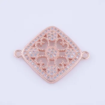 Sıcak Moda CZ Takı Kadın Kolye DİY Takı Aksesuar İçin Şekil Micro Pave Zirkon Kalp Yuvarlak Çek Bağlayıcı Rhombus