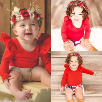 Pudcoco Yeni Doğmuş Çocuk Bebek Kızlar Uzun Romper Fırfır Pamuk Tulum Bebek Kış Kıyafetleri Hediye Noel Giysiler Kol