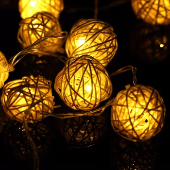 LED Pil Dize Işık 20pcs Beyaz el Yapımı Rattan Topları 2M Dize Işıkları Parti Düğün Veranda Noel Dekor Peri