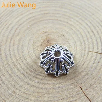 Julie Wang 50pcs Antika Gümüş Çiçek Kolye Alaşım Boncuk Kap DİY Moda Bilezik Kolye Takı Aksesuar Yapma