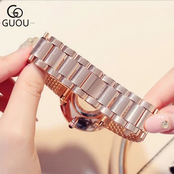 GUOU Relogio Kadınlar Saatler Lüks Gül Altın saat Kadın Moda Bayanlar Tam Çelik Saat Kadın saat Sony Ericsson için mujer İzle Saatler