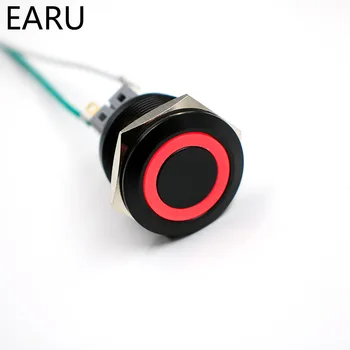 Doorebll Bell Horn Kilitleme su Geçirmez siyah 25mm Metal Paslanmaz Çelik Düğme Araba Otomatik Motor çalıştırma PC Güç Anahtarı LED