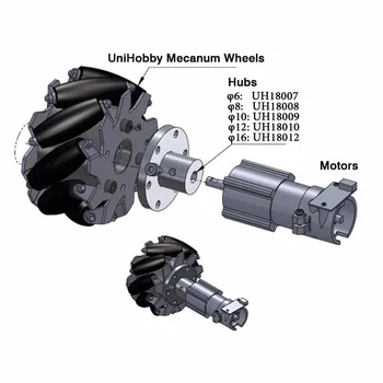 UniHobby 6 mm/8mm/10mm/12mm/16mm Motor Mili Kaplin Mecanum Tekerlek Motor Mili Hub Omni Tekerlek Mili Hub Alüminyum Evrensel Hub