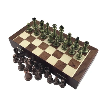 Yernea High-end Ahşap Katlanır Satranç tahtası Retro Metal Alaşım Satranç taşları Satranç Oyunu 30 30**2.7 cm Satranç tahtası Arkadaşlar Hediye Seti